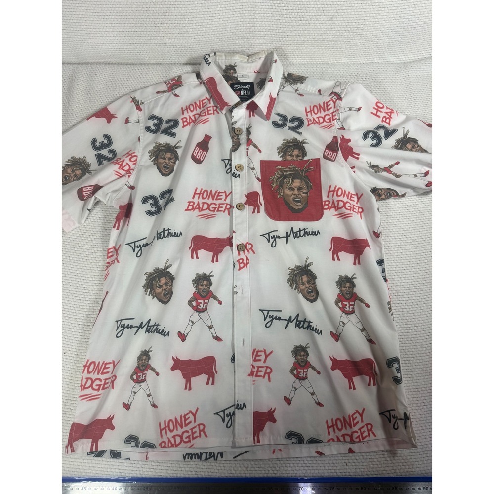 Shinesty NFLPA Tyrann Mathieu Honey Badger Shirt Mens Large White Button Down